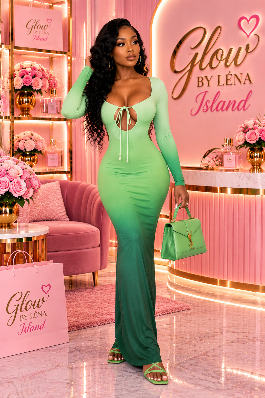 💚🍊 Robe Maxi Dégradée Dos Nu – Glamour & Audacieuse ✨