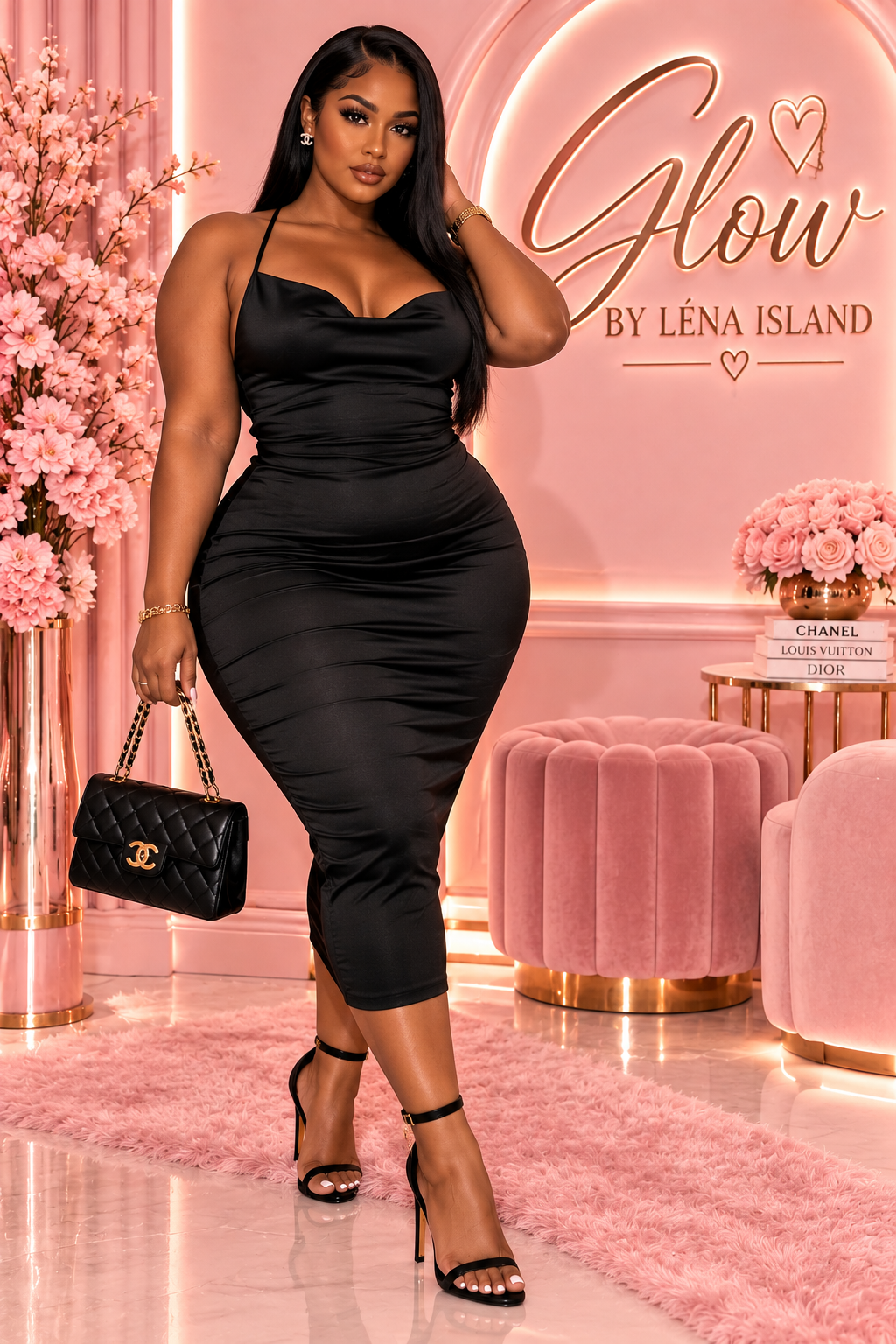 🌸 Robe Midi Satinée Rose – Élégance & Glamour ✨