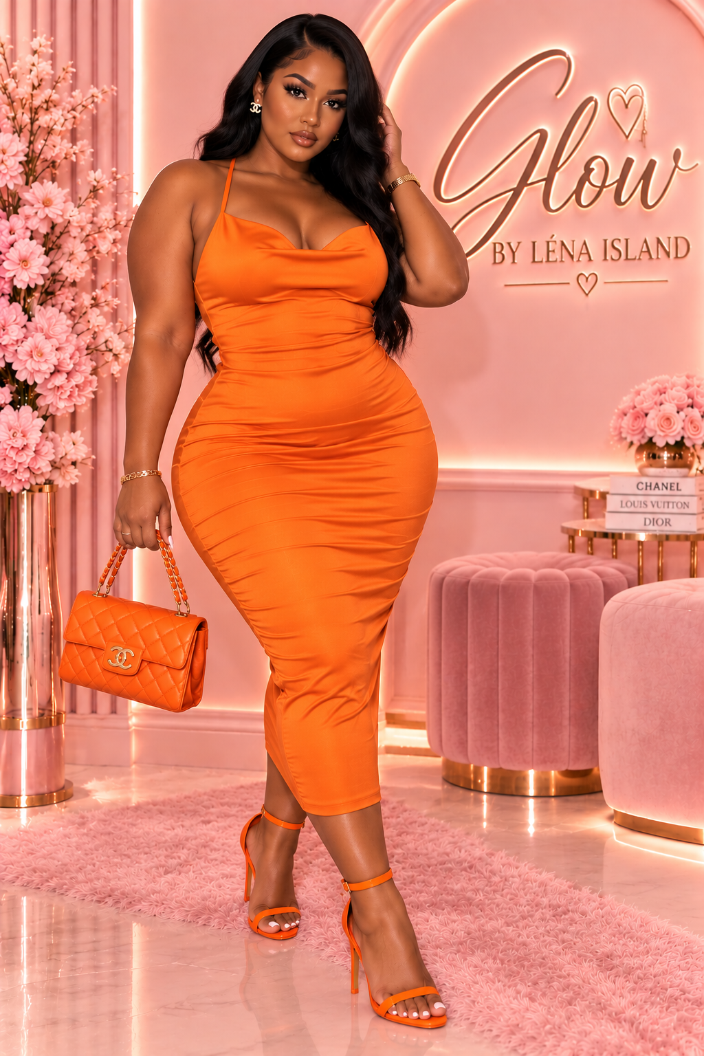 🌸 Robe Midi Satinée Rose – Élégance & Glamour ✨