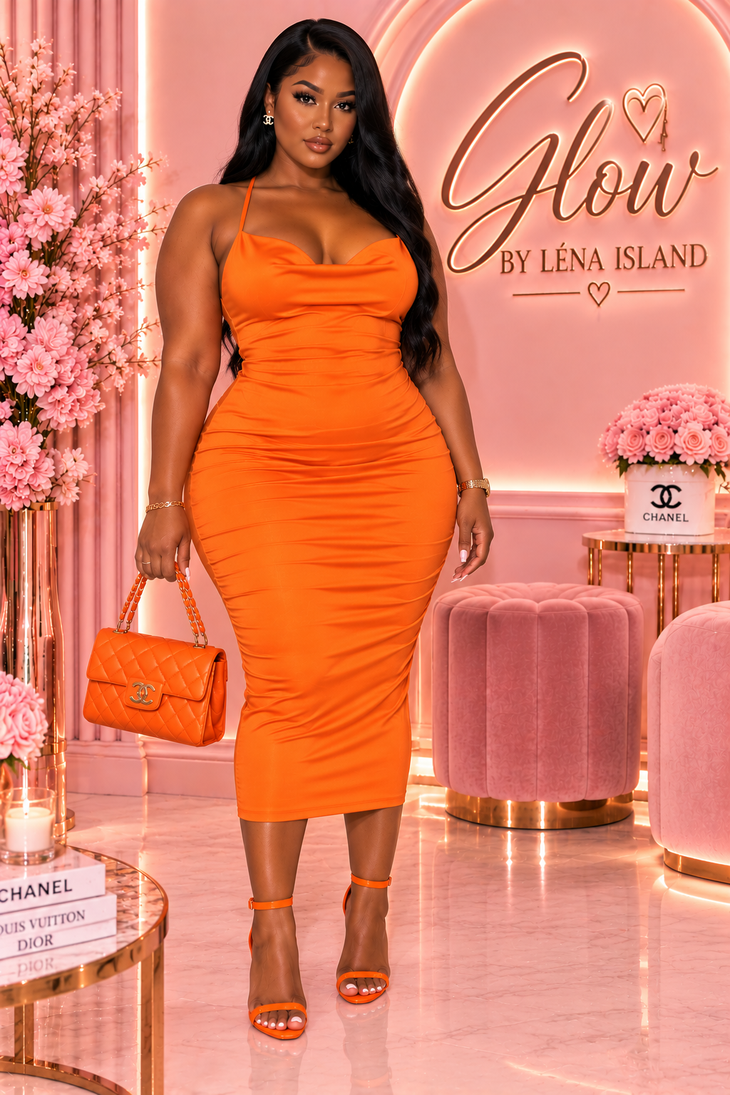 🌸 Robe Midi Satinée Rose – Élégance & Glamour ✨