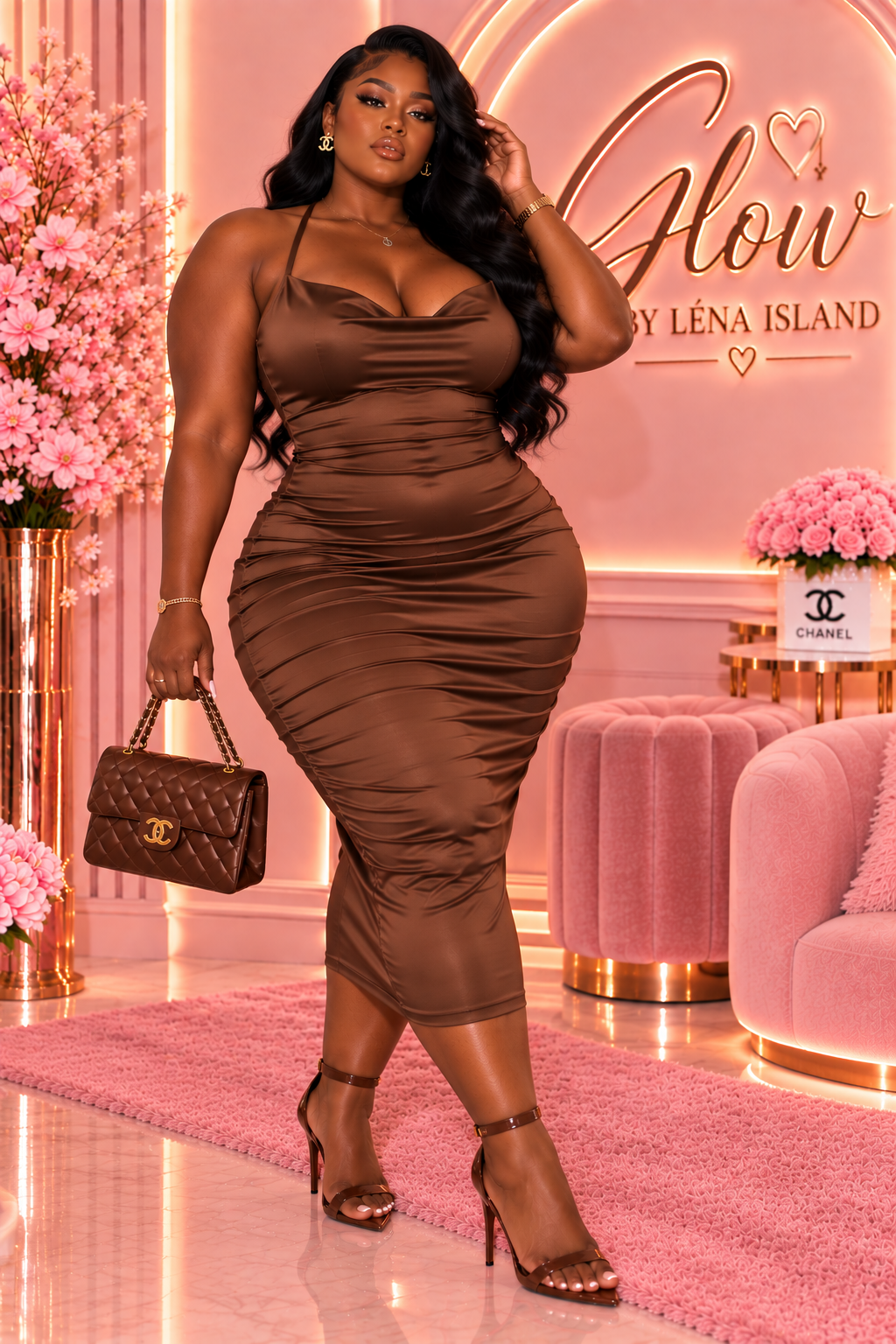 🌸 Robe Midi Satinée Rose – Élégance & Glamour ✨