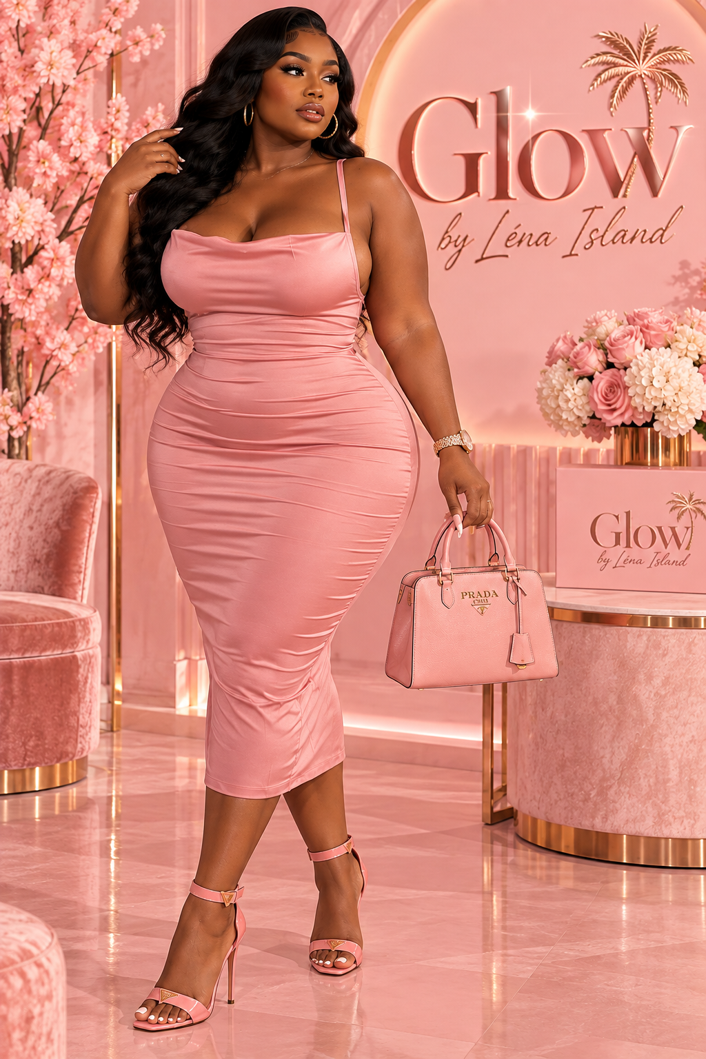 🌸 Robe Midi Satinée Rose – Élégance & Glamour ✨