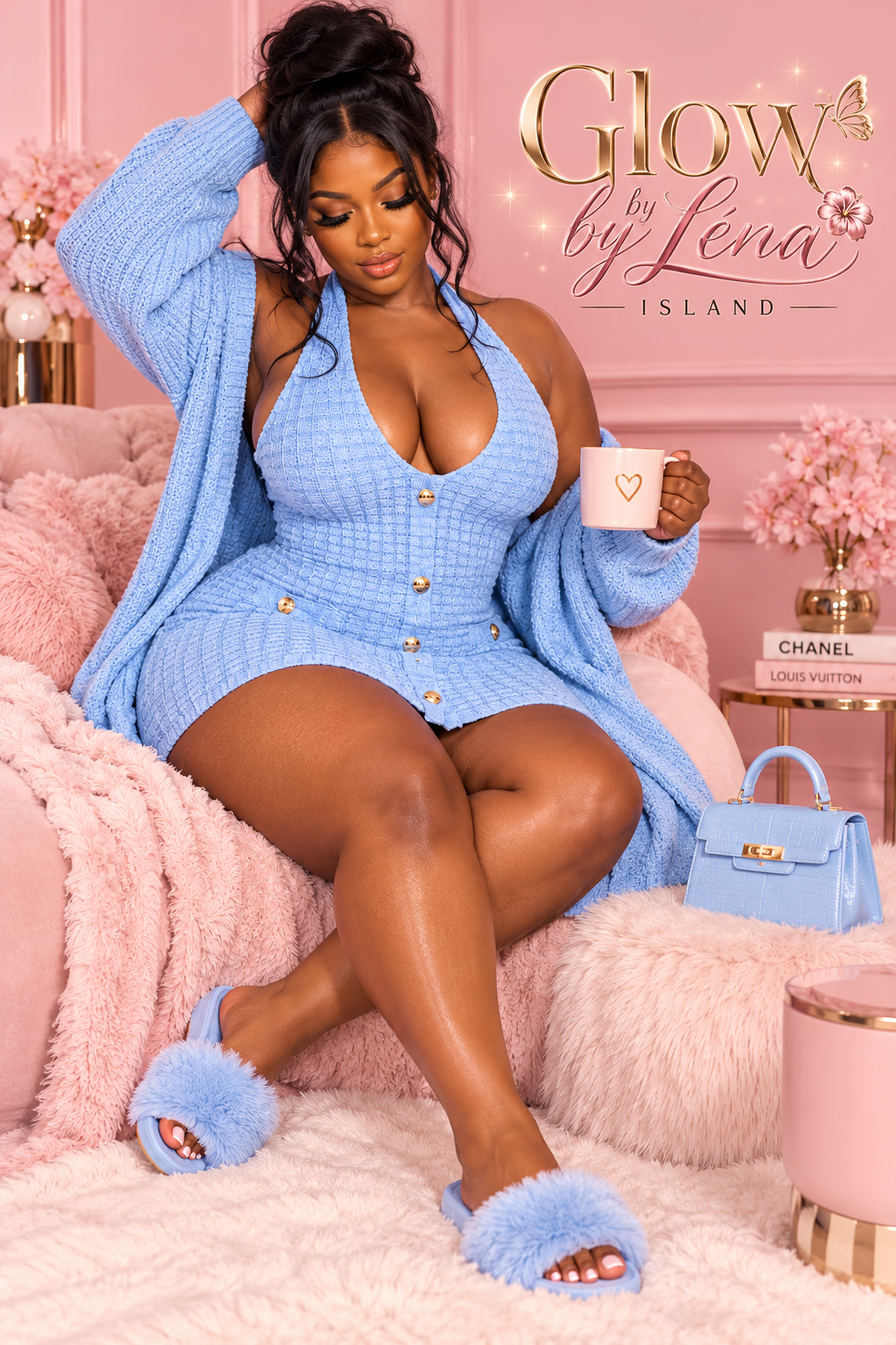 💙 Robe Mini Tricot Bleu Ciel – Élégance & Glamour