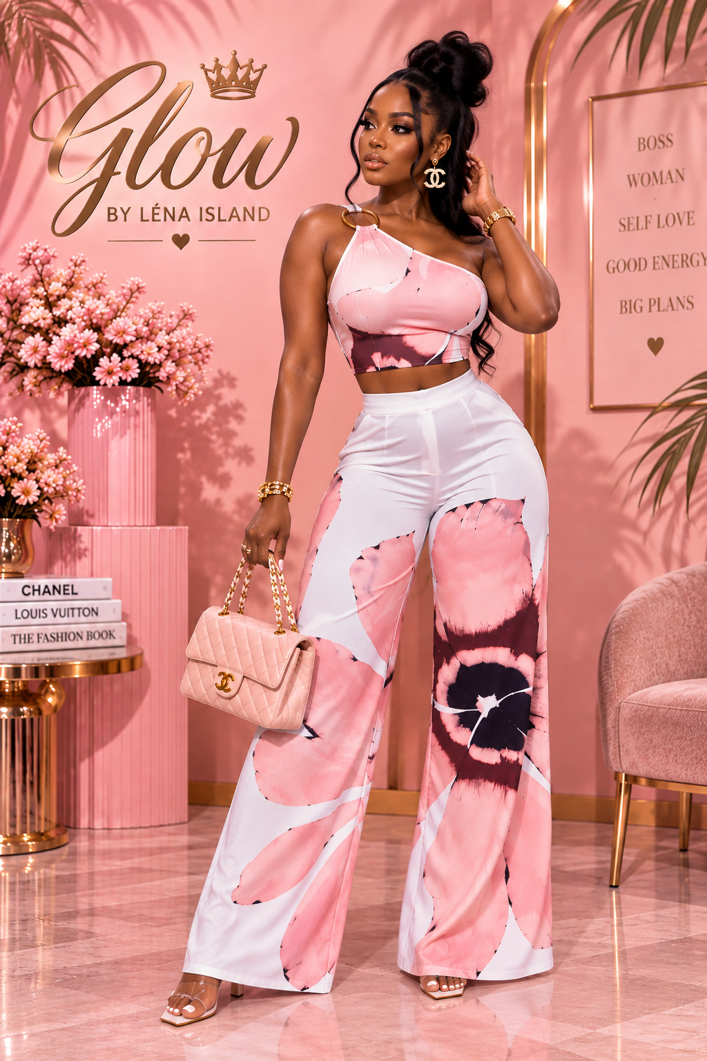 Ensemble Floral Chic & Estival – Crop Top Asymétrique & Pantalon Fluide 🌺✨
