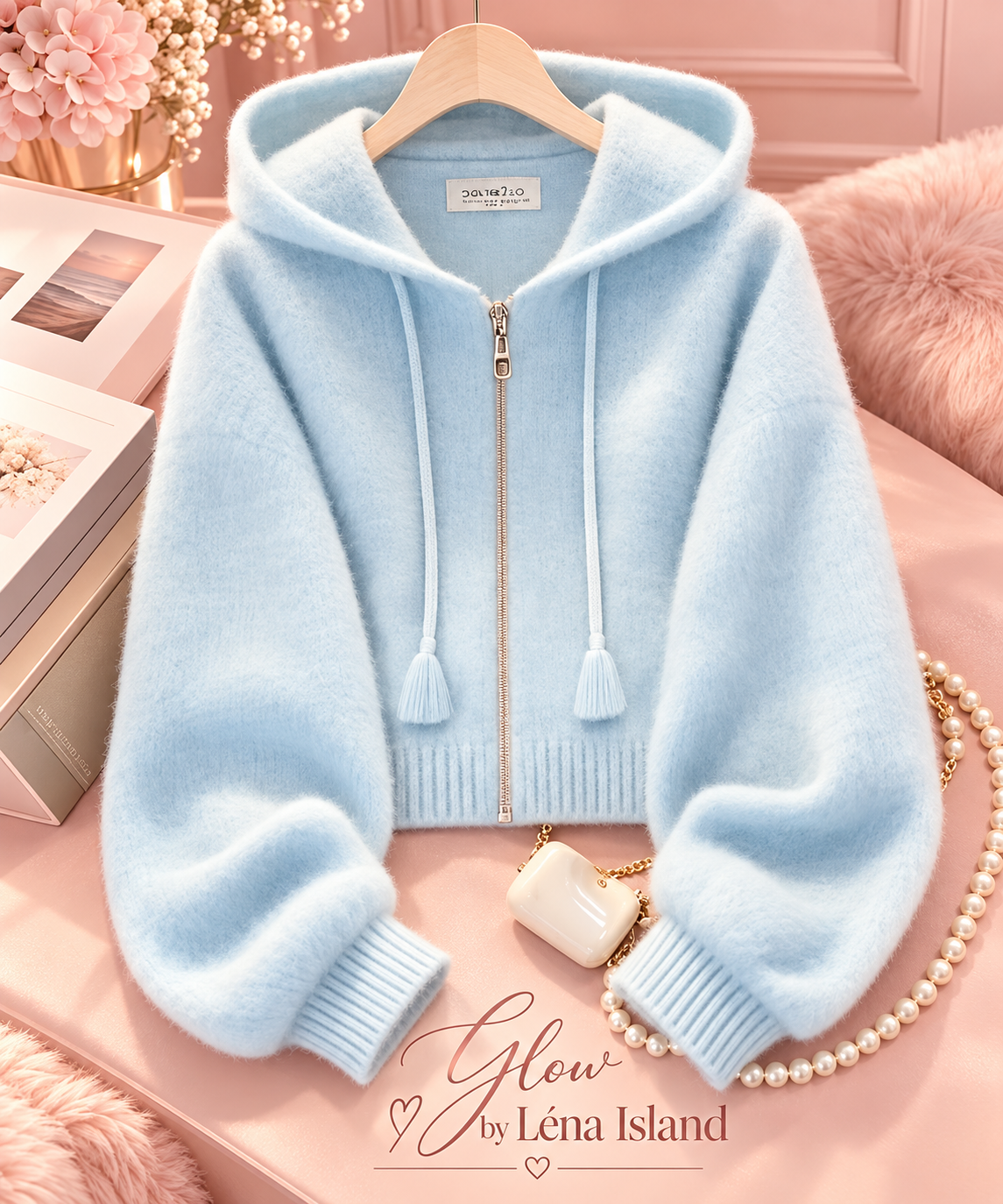 🩵✨Pull Femme Bleu à Capuche avec Fermeture Zippée – Style Cocooning & Tendance 🦋