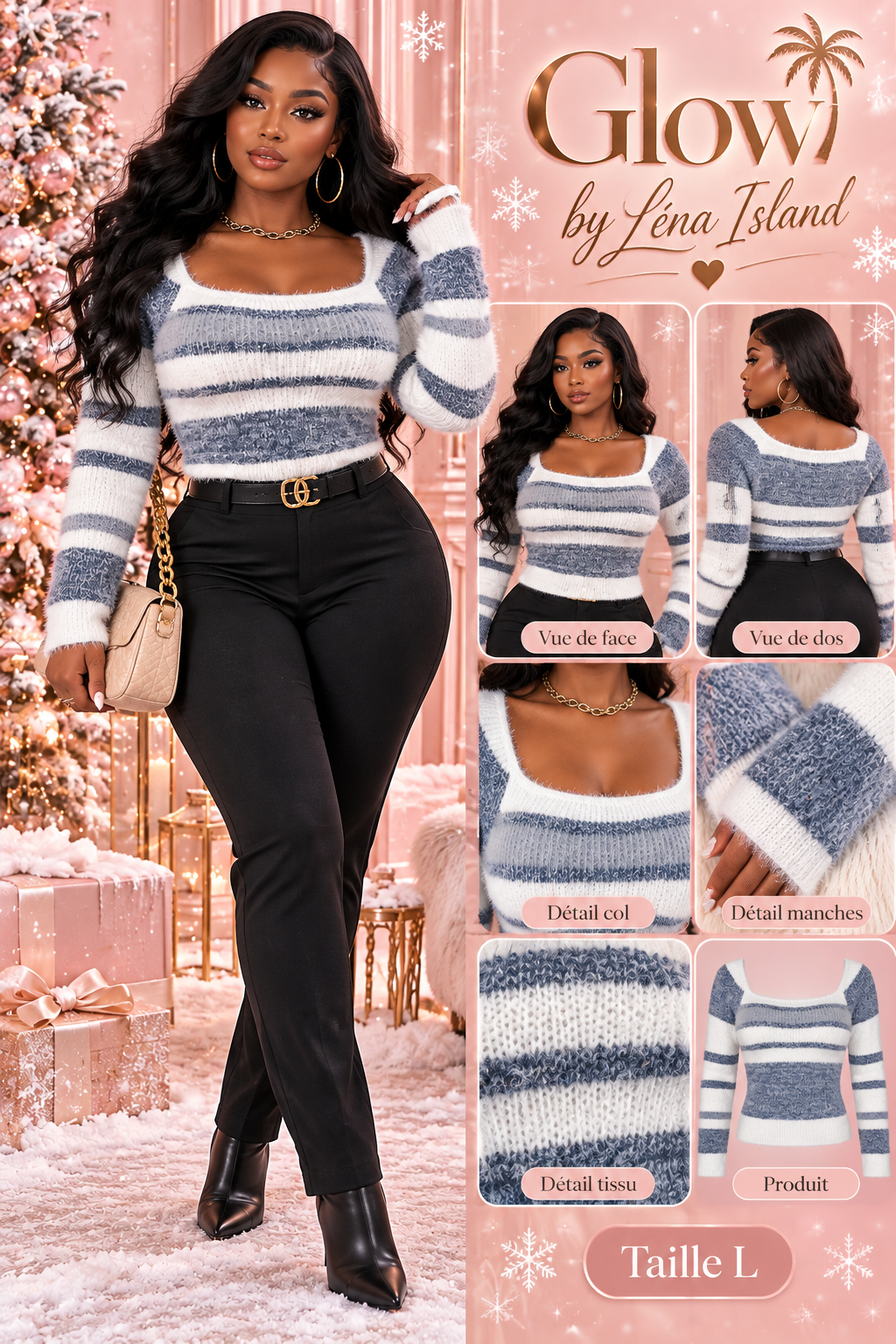 💕 Pull Femme Rayé à Col Carré – Chic & Tendance 🧶✨