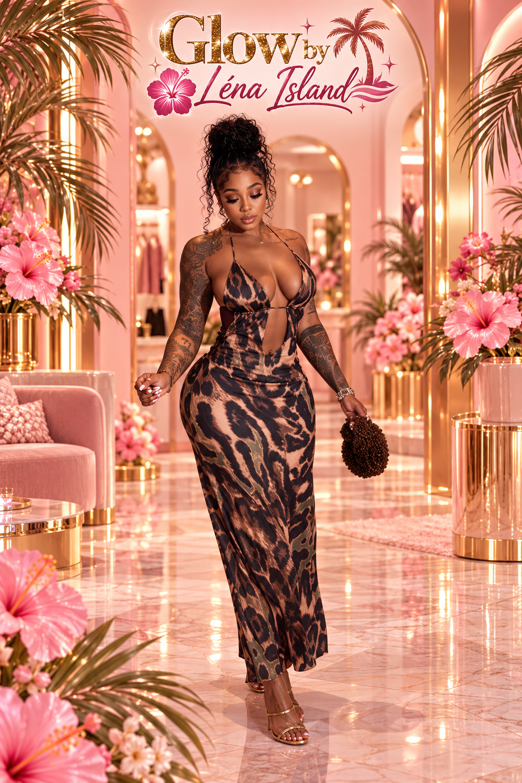 🐆 Robe Léopard Marron Dos Nu – Glow by Léna Island 🤎✨