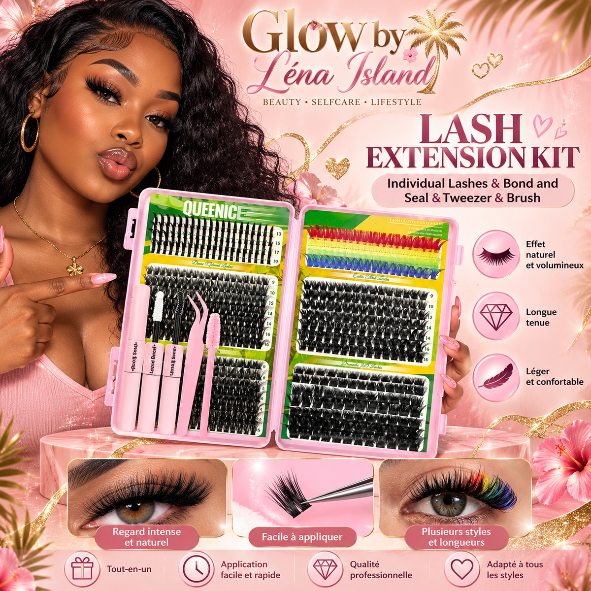 🦋 Kit de Faux Cils DIY – Extensions en Bouquet Effet Glamour & Regard de Chat 🐱👁️💖