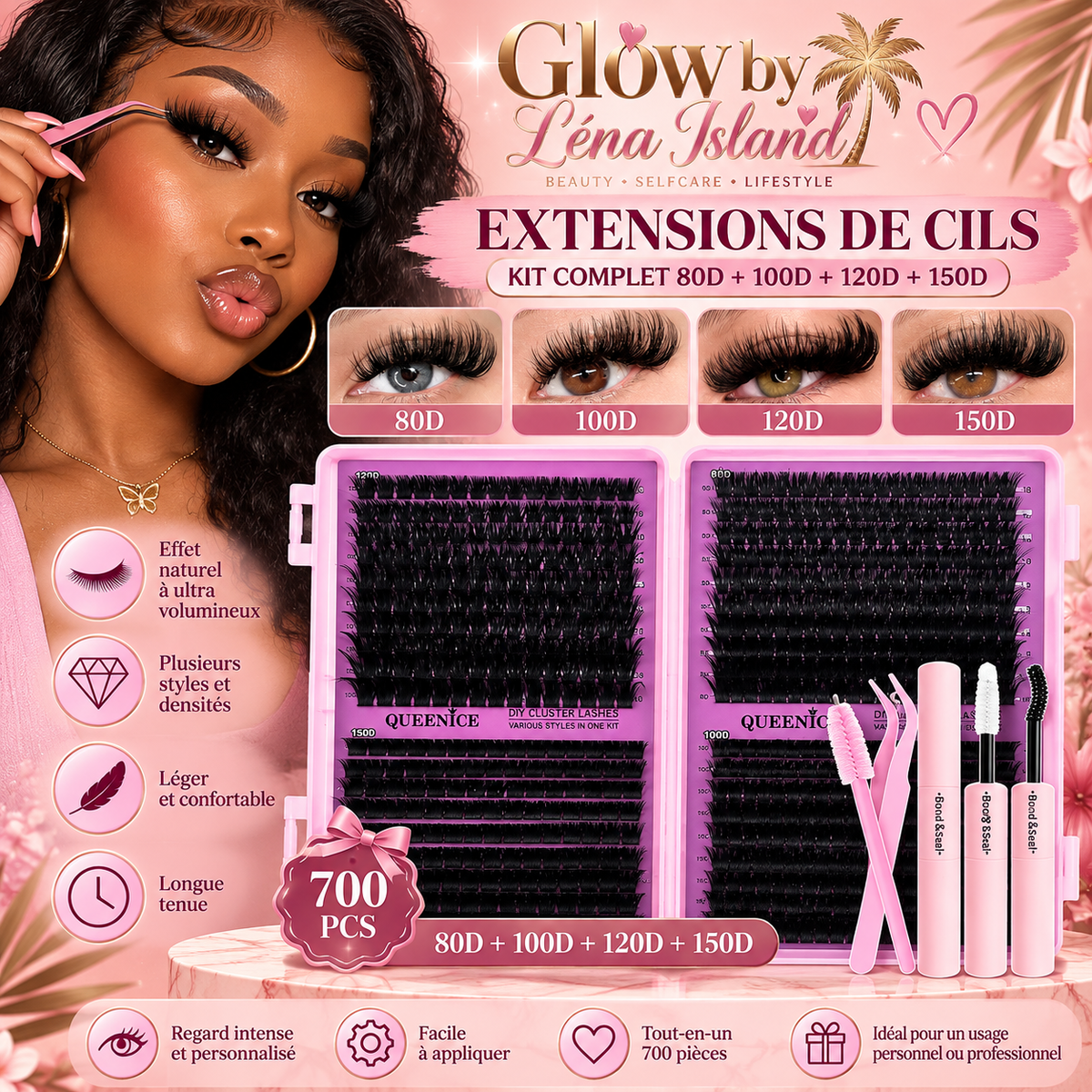 🦋 Kit de Faux Cils DIY – Extensions en Bouquet Effet Glamour & Regard de Chat 🐱👁️💖