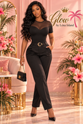 🖤 Top Noir Stretch Effet Soie – Coupe Ajustée & Maille Transparente ✨👚