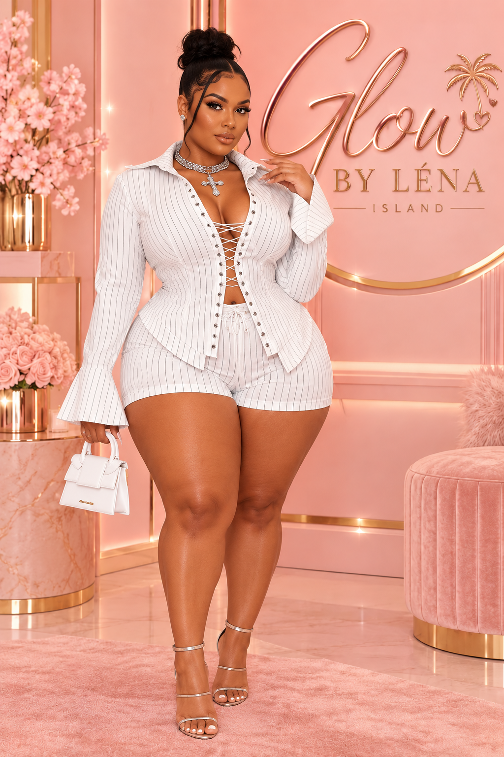 🤍 Ensemble Femme 2 Pièces Chic – Chemise à Lacets & Short Assorti ✨