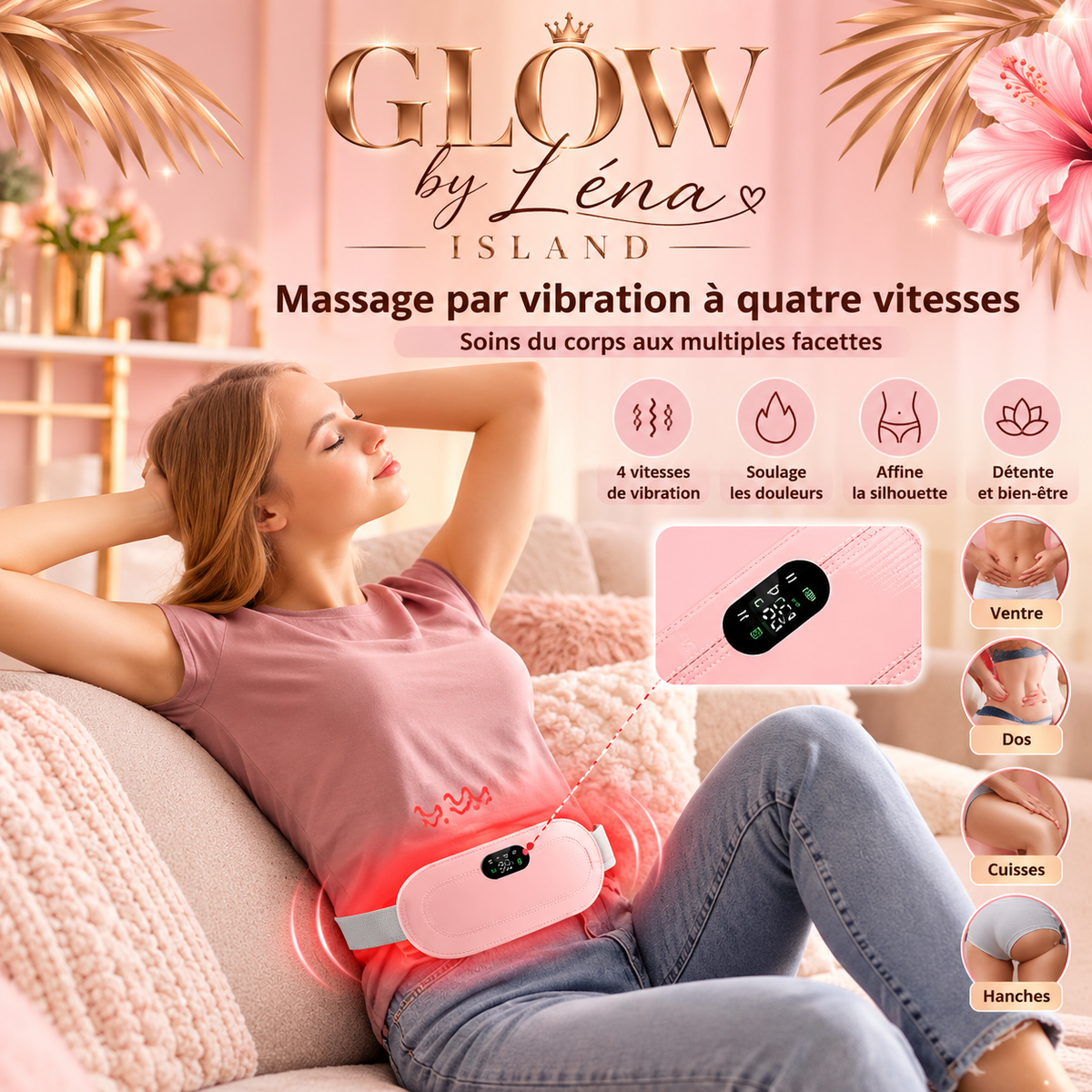 🌸 Ceinture de Massage Chauffante Vibrante Anti-Crampes Menstruelles 💗