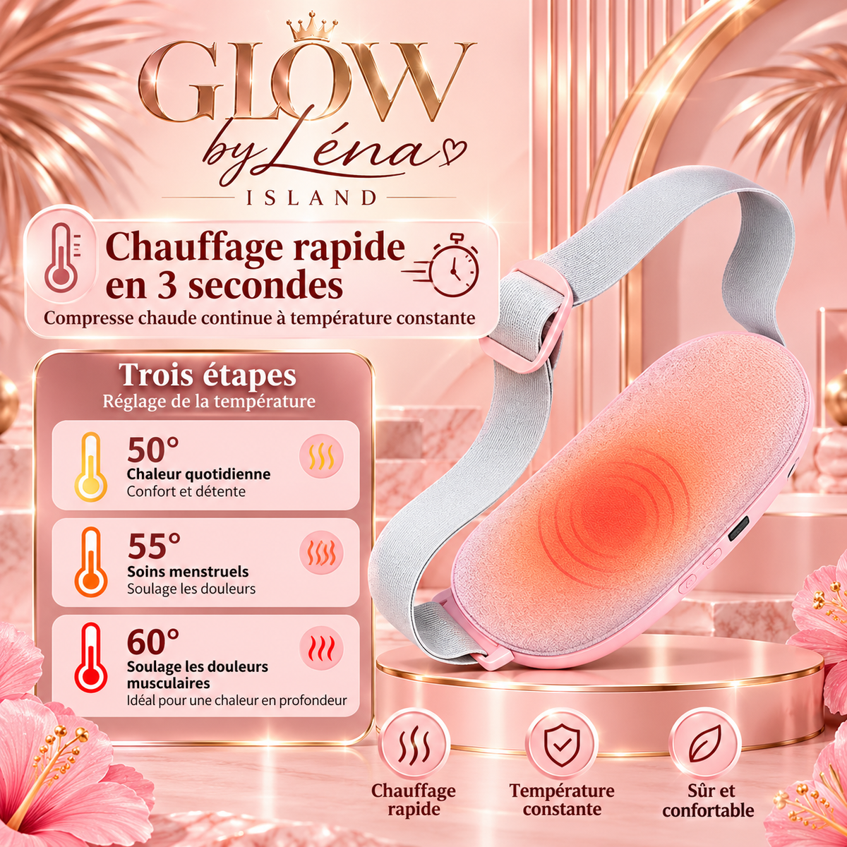 🌸 Ceinture de Massage Chauffante Vibrante Anti-Crampes Menstruelles 💗