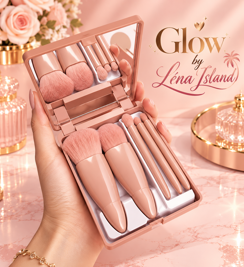 ✨ Mini Kit de Pinceaux Maquillage de Voyage avec Miroir 💄🌸