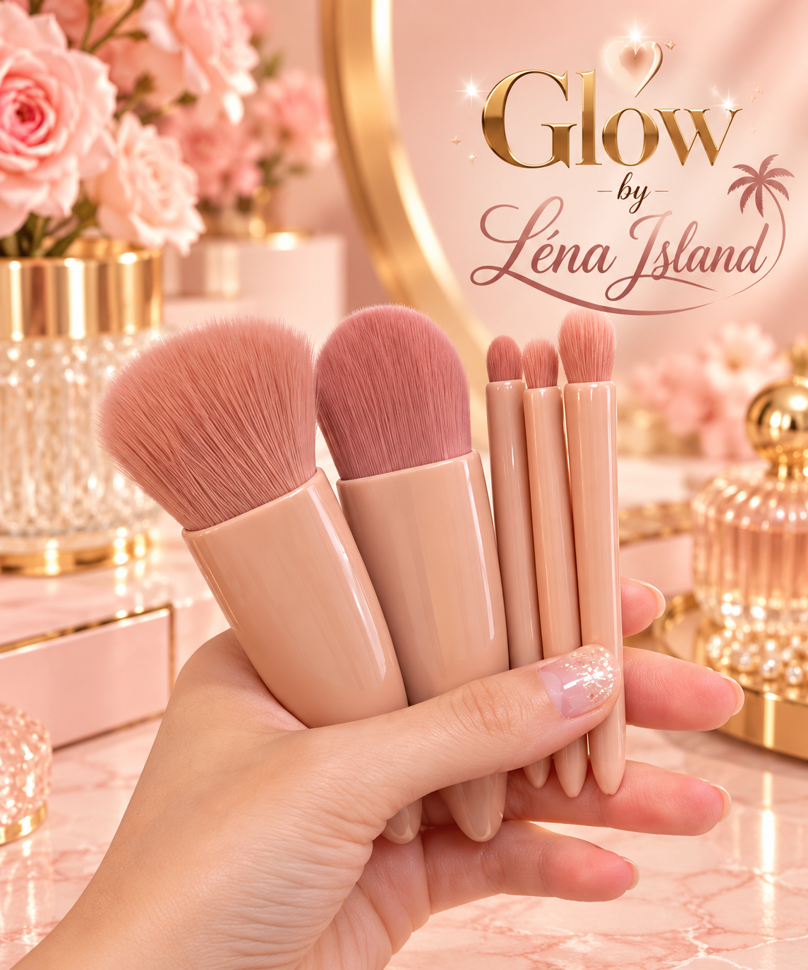 ✨ Mini Kit de Pinceaux Maquillage de Voyage avec Miroir 💄🌸