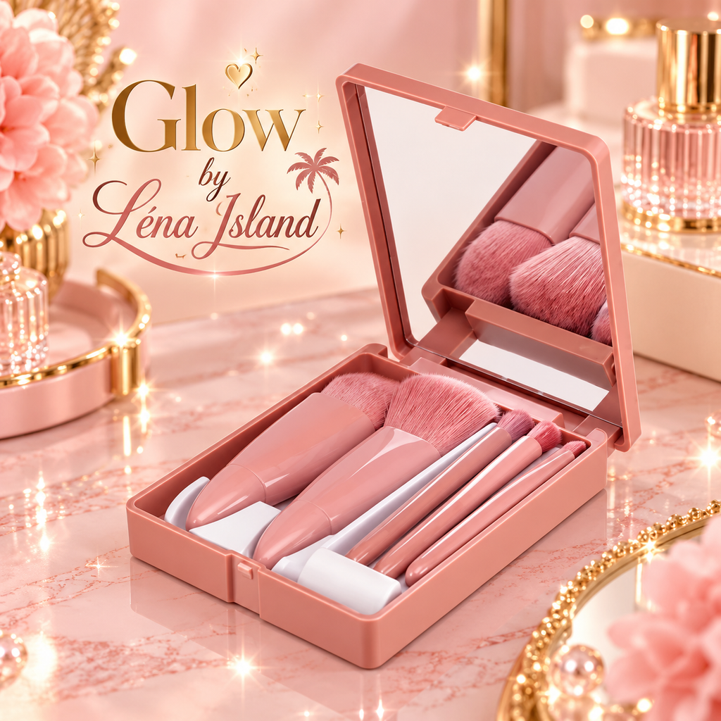 ✨ Mini Kit de Pinceaux Maquillage de Voyage avec Miroir 💄🌸