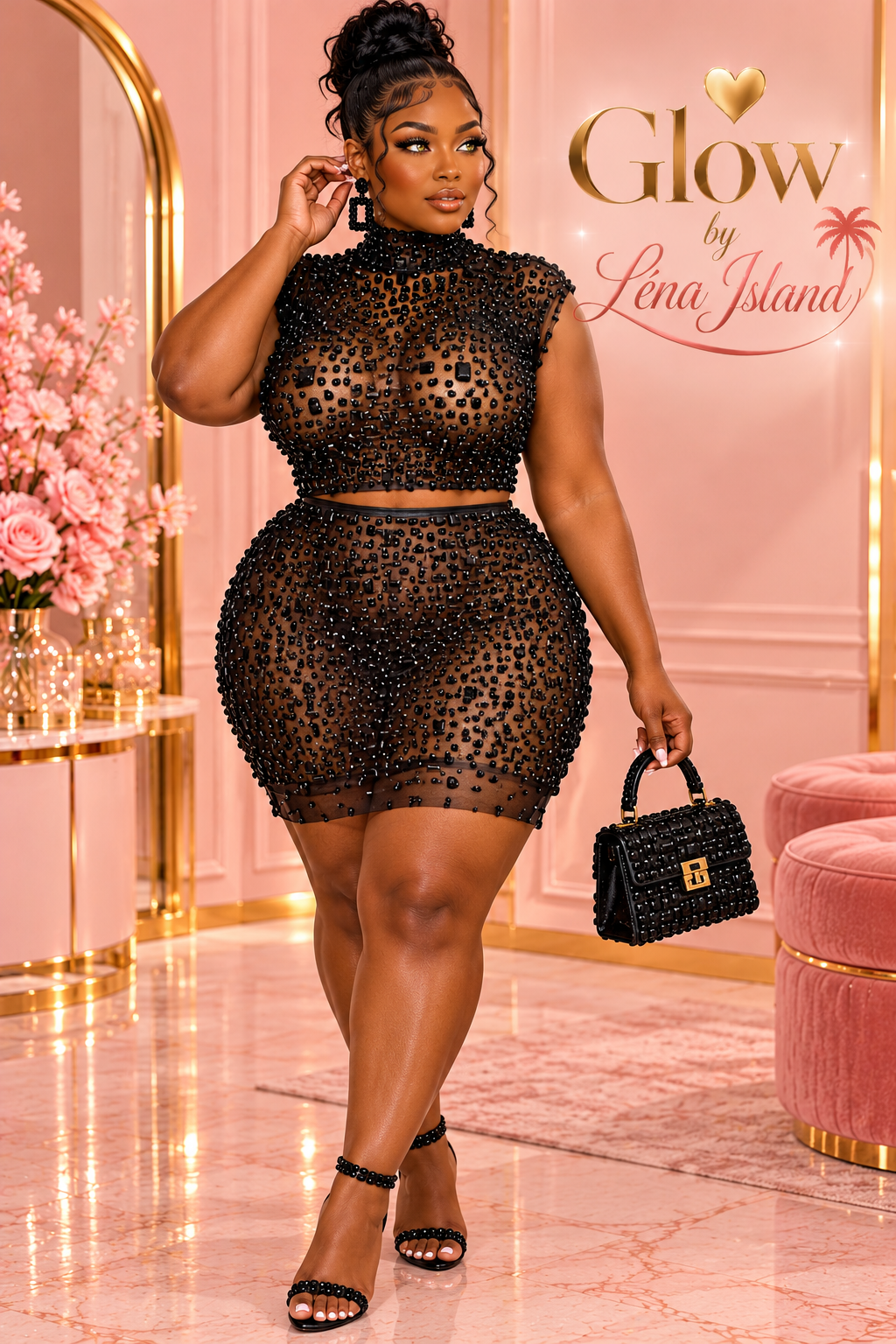 ✨ Ensemble 2 Pièces Strass Glamour – Top Court & Jupe Scintillante 💎