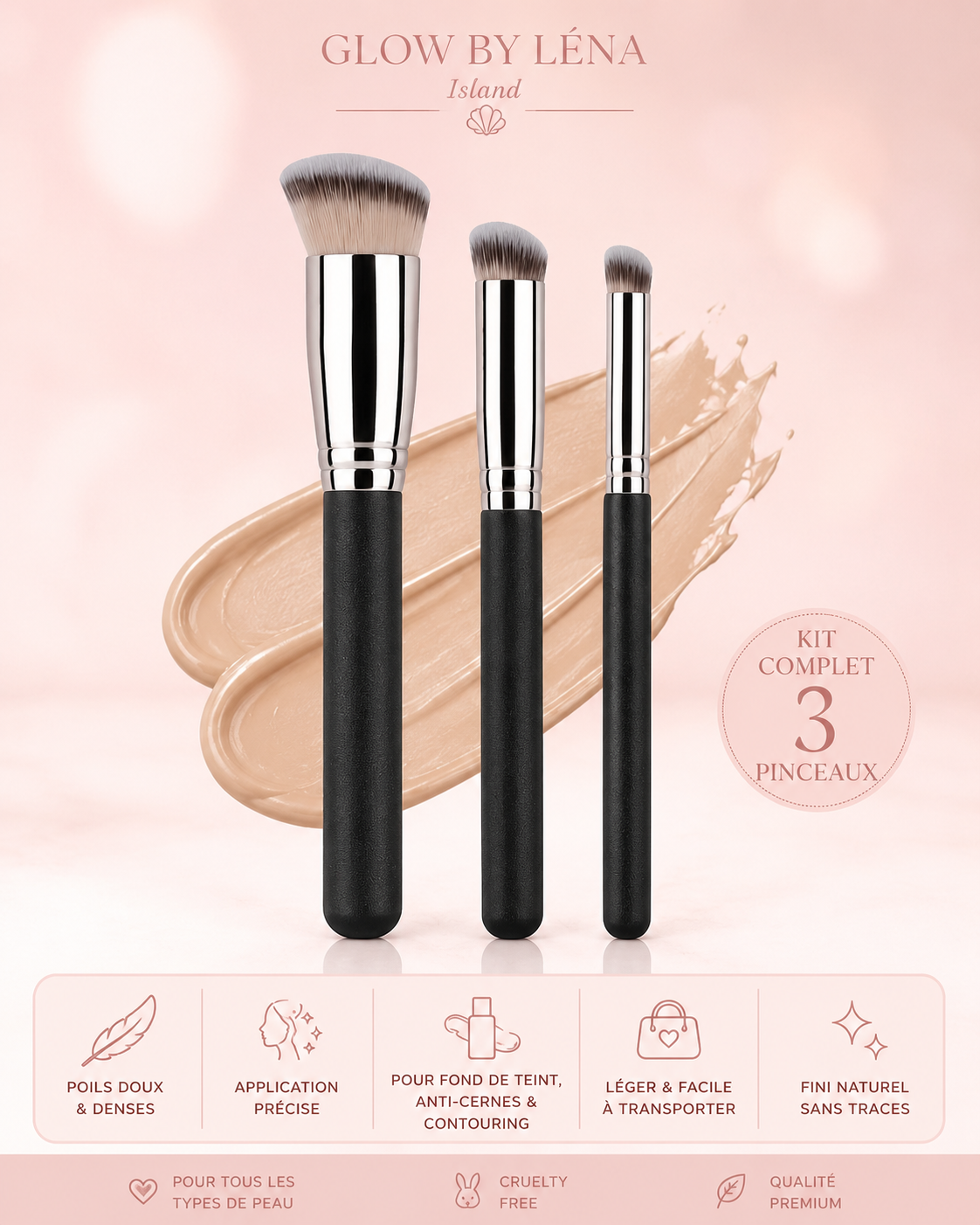 💖 Pinceau Maquillage 3-en-1 – Anticernes & Contouring