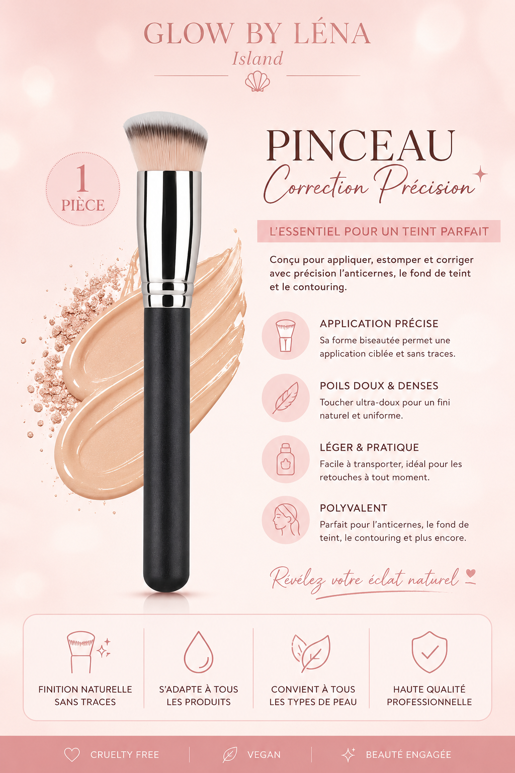 💖 Pinceau Maquillage 3-en-1 – Anticernes & Contouring