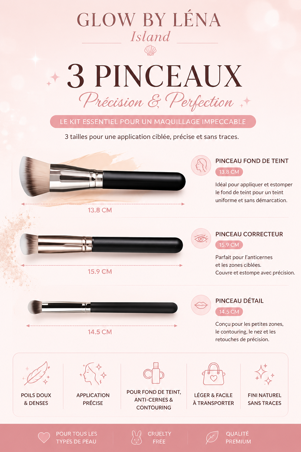 💖 Pinceau Maquillage 3-en-1 – Anticernes & Contouring