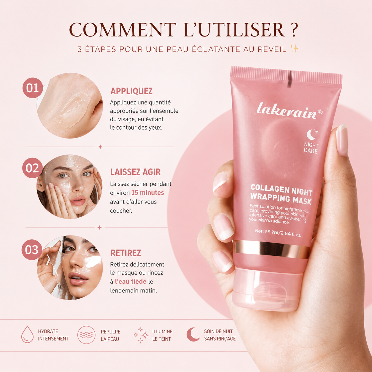 🌙 Masque de Nuit au Collagène – Hydratation Intense & Peau Repulpée ✨