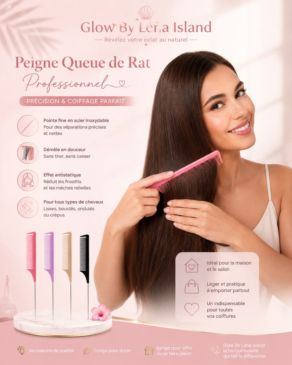 💖 Peigne Queue de Rat Professionnel – Précision & Coiffage Parfait ✨