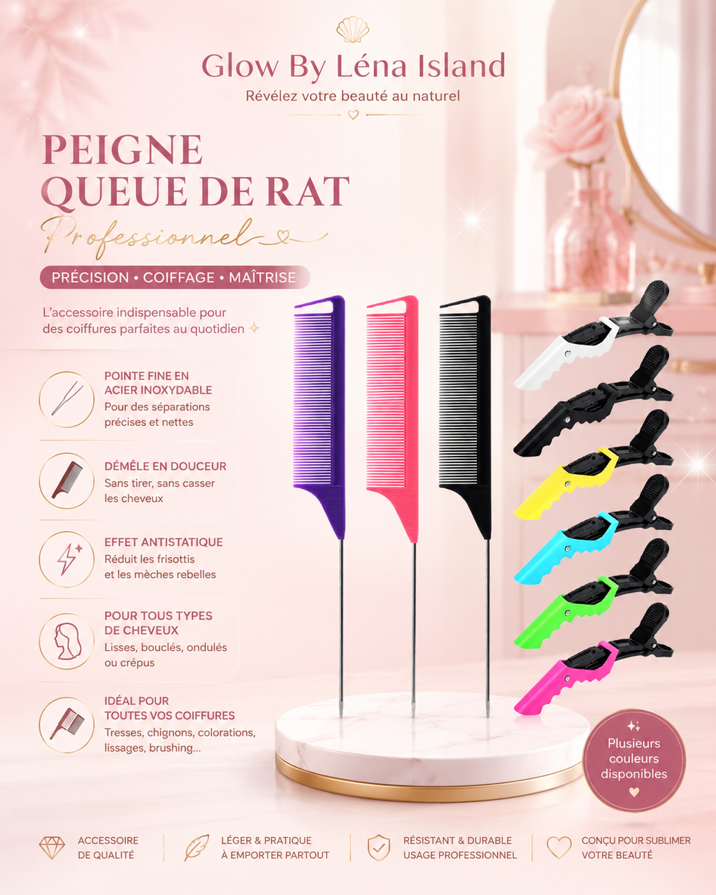 💖 Peigne Queue de Rat Professionnel – Précision & Coiffage Parfait ✨