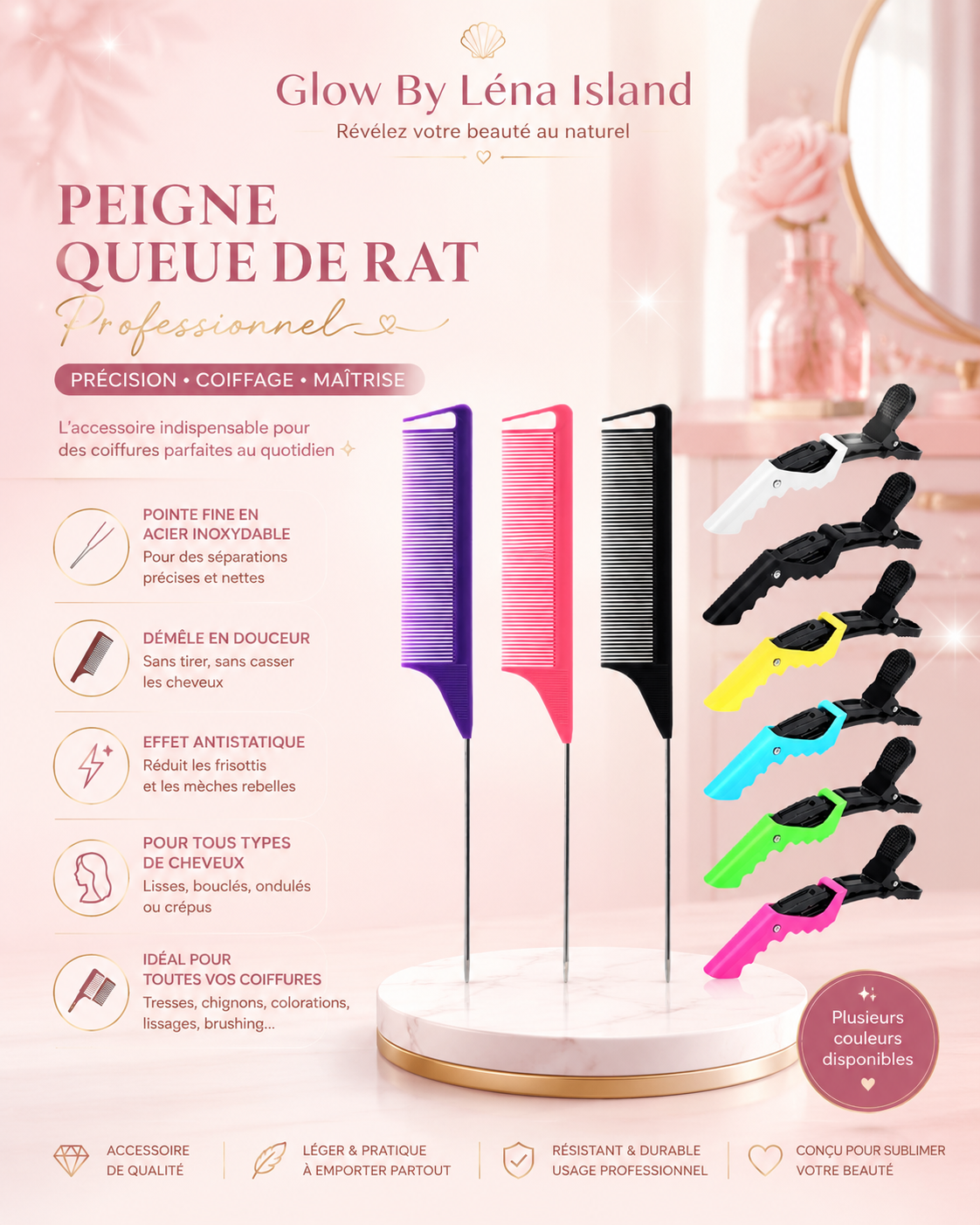 💖 Peigne Queue de Rat Professionnel – Précision & Coiffage Parfait ✨