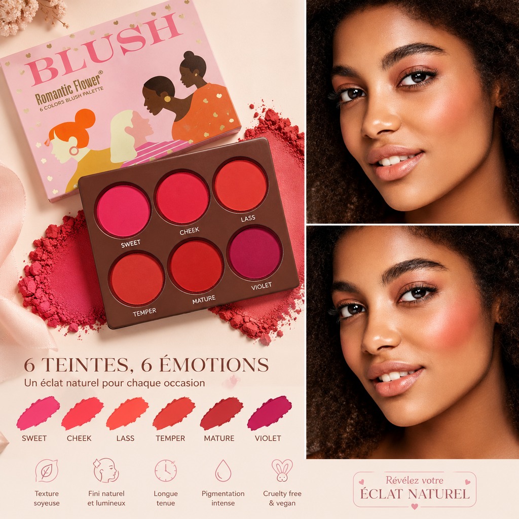 💕🌺 Palette Blush Professionnelle – 6 Couleurs Ultra Pigmentées ✨