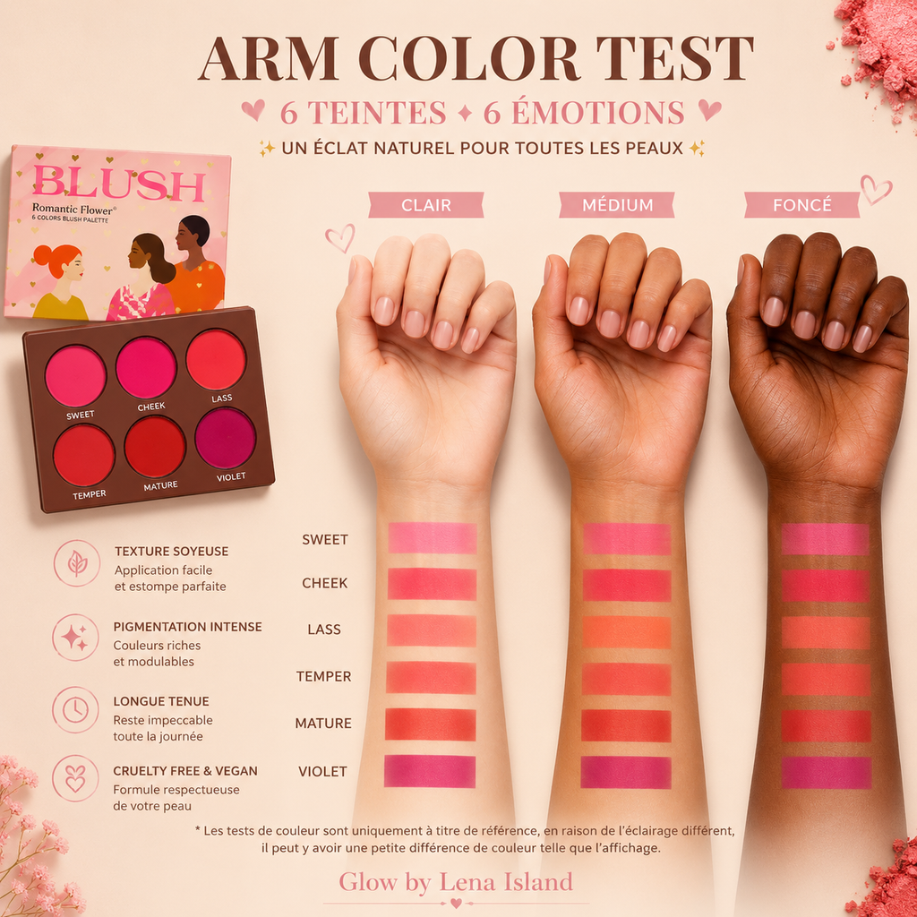 💕🌺 Palette Blush Professionnelle – 6 Couleurs Ultra Pigmentées ✨