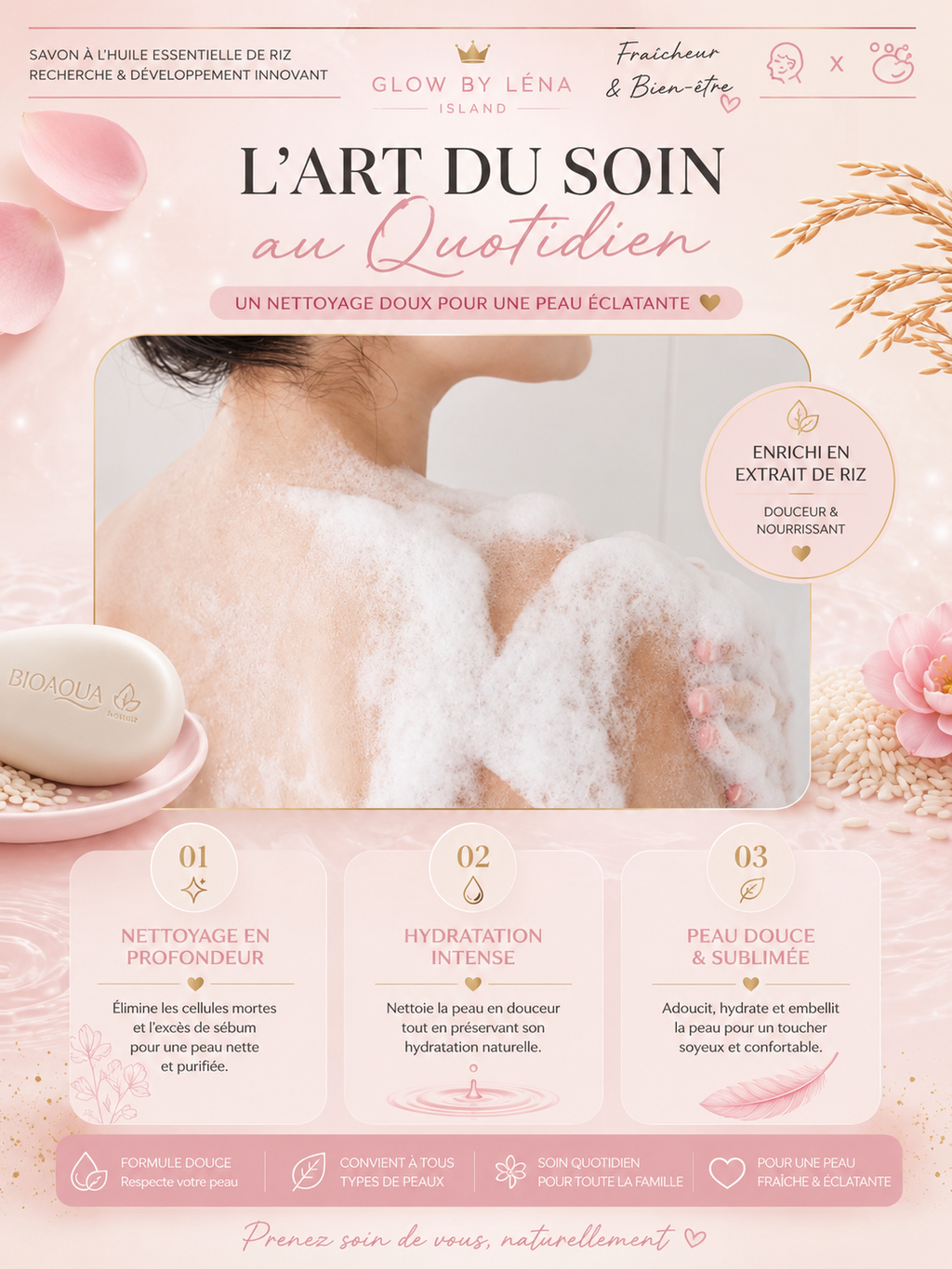 🌾 Savon Visage au Riz BIOAQUA – Nettoyant Hydratant & Éclat Naturel ✨
