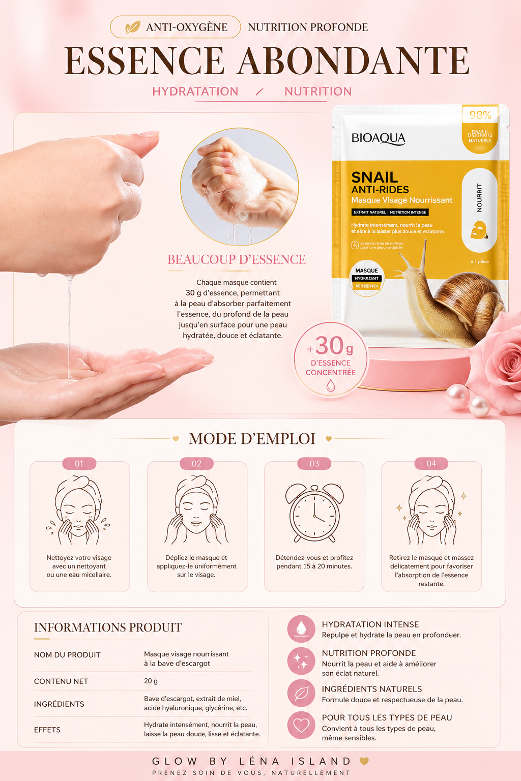 🐌 Masque Visage à la Bave d’Escargot | Hydratation Intense & Peau Éclatante 💛