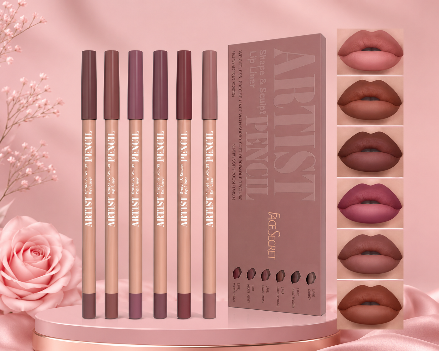 💄 Coffret de 6 Crayons Contour des Lèvres Velours Mat | Longue Tenue & Waterproof ✨