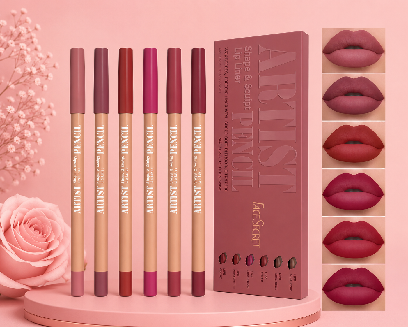 💄 Coffret de 6 Crayons Contour des Lèvres Velours Mat | Longue Tenue & Waterproof ✨