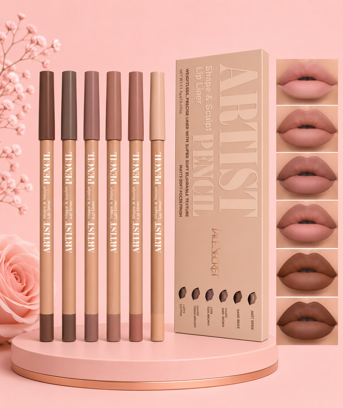 💄 Coffret de 6 Crayons Contour des Lèvres Velours Mat | Longue Tenue & Waterproof ✨