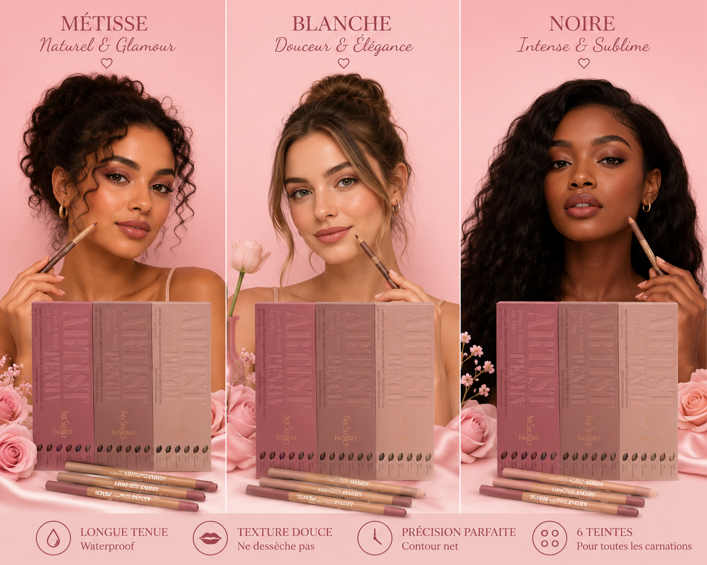 💄 Coffret de 6 Crayons Contour des Lèvres Velours Mat | Longue Tenue & Waterproof ✨