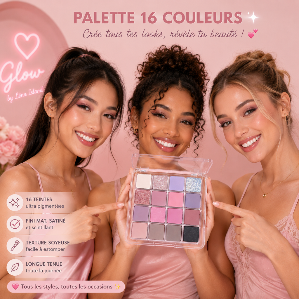 🌸 Palette de Fards à Paupières 16 Couleurs – Mate & Pailletée ✨