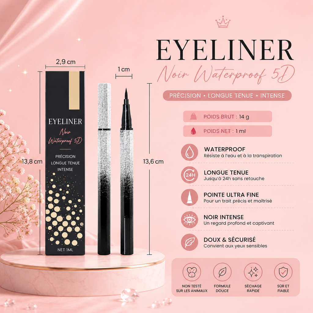 ✨ Eyeliner Noir Waterproof 5D – Longue Tenue & Précision Ultra Fine