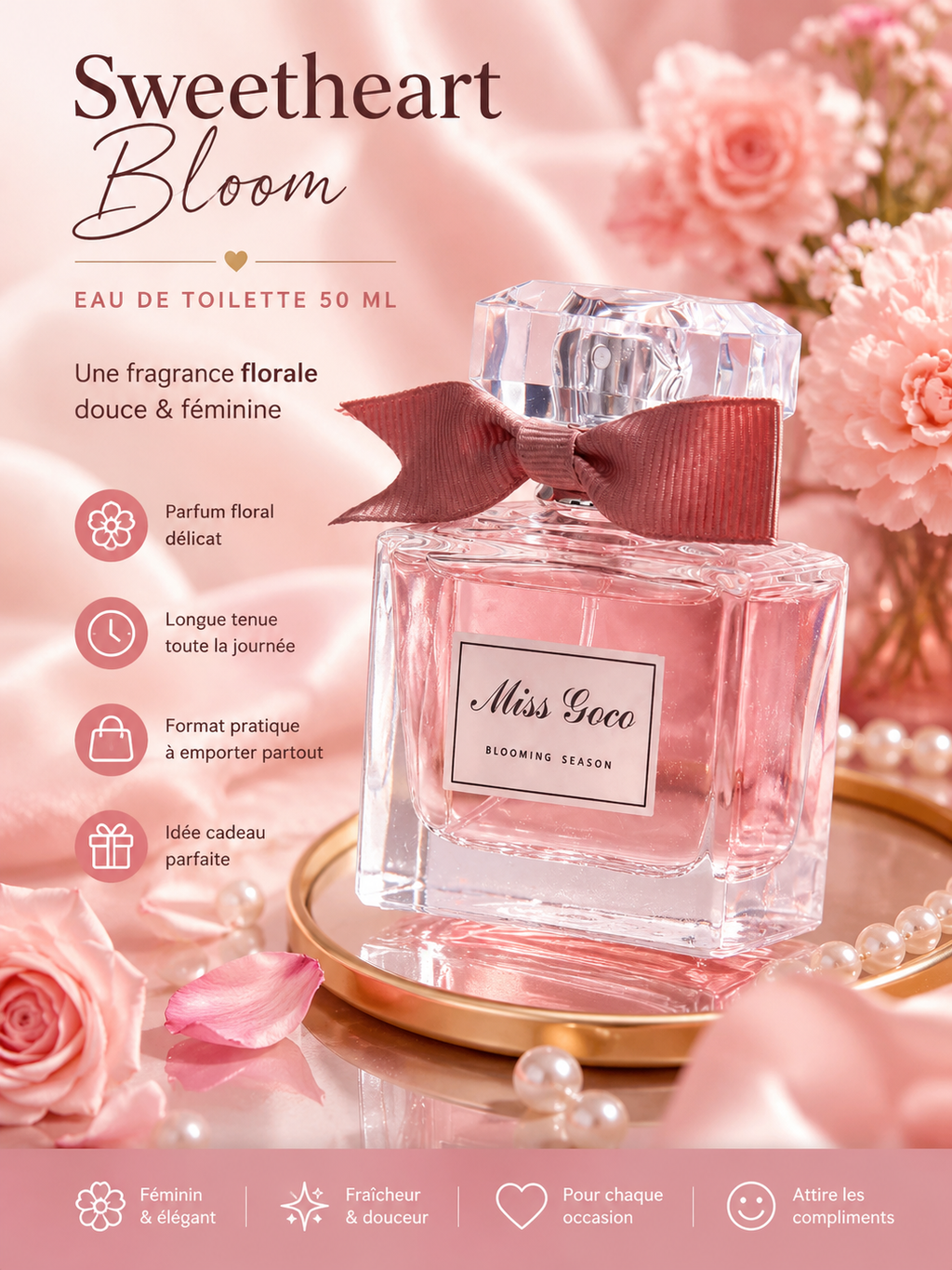 🌸 Sweetheart Bloom – Parfum Floral Longue Tenue 50 ml 💖