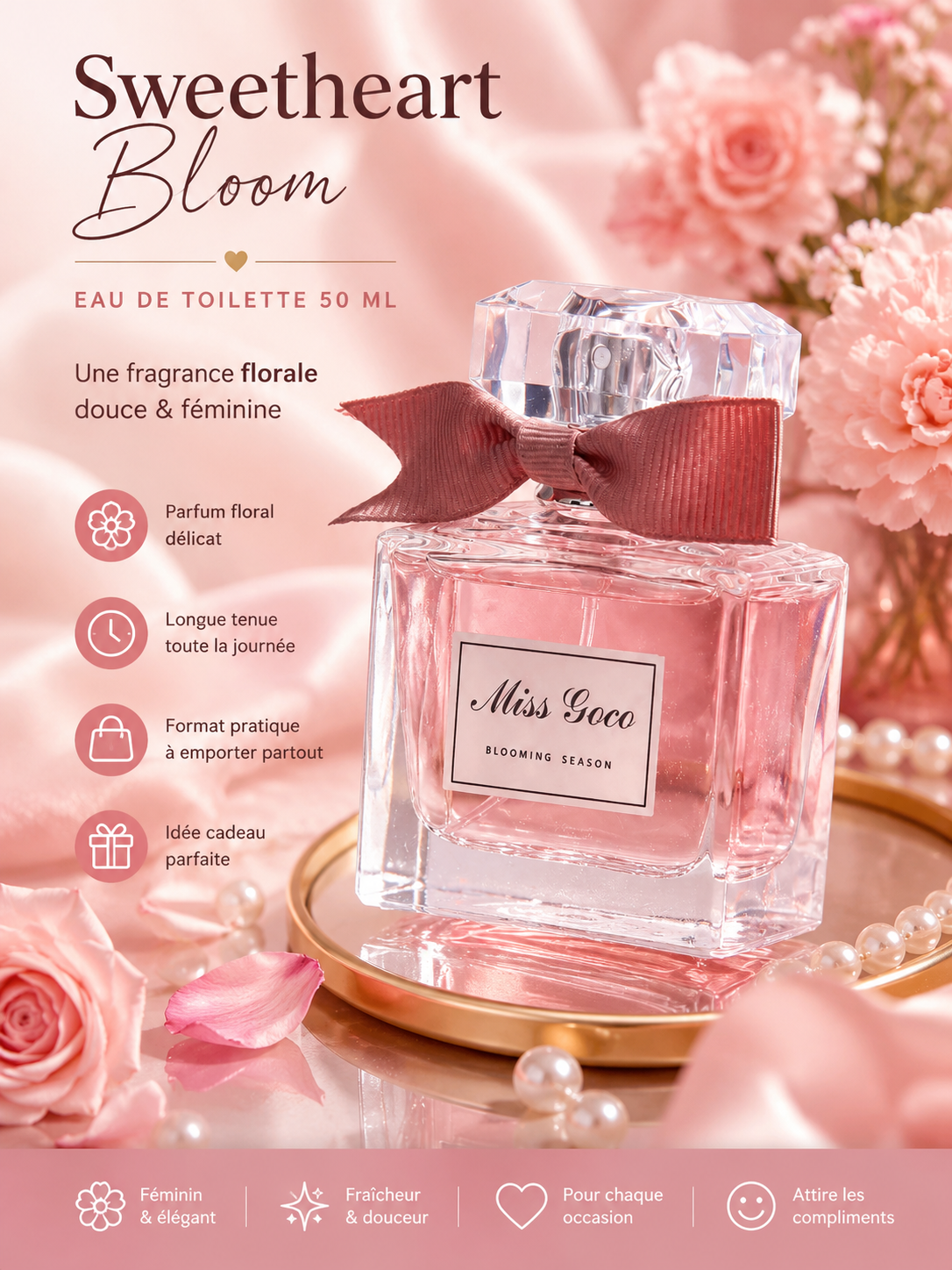 🌸 Sweetheart Bloom – Parfum Floral Longue Tenue 50 ml 💖