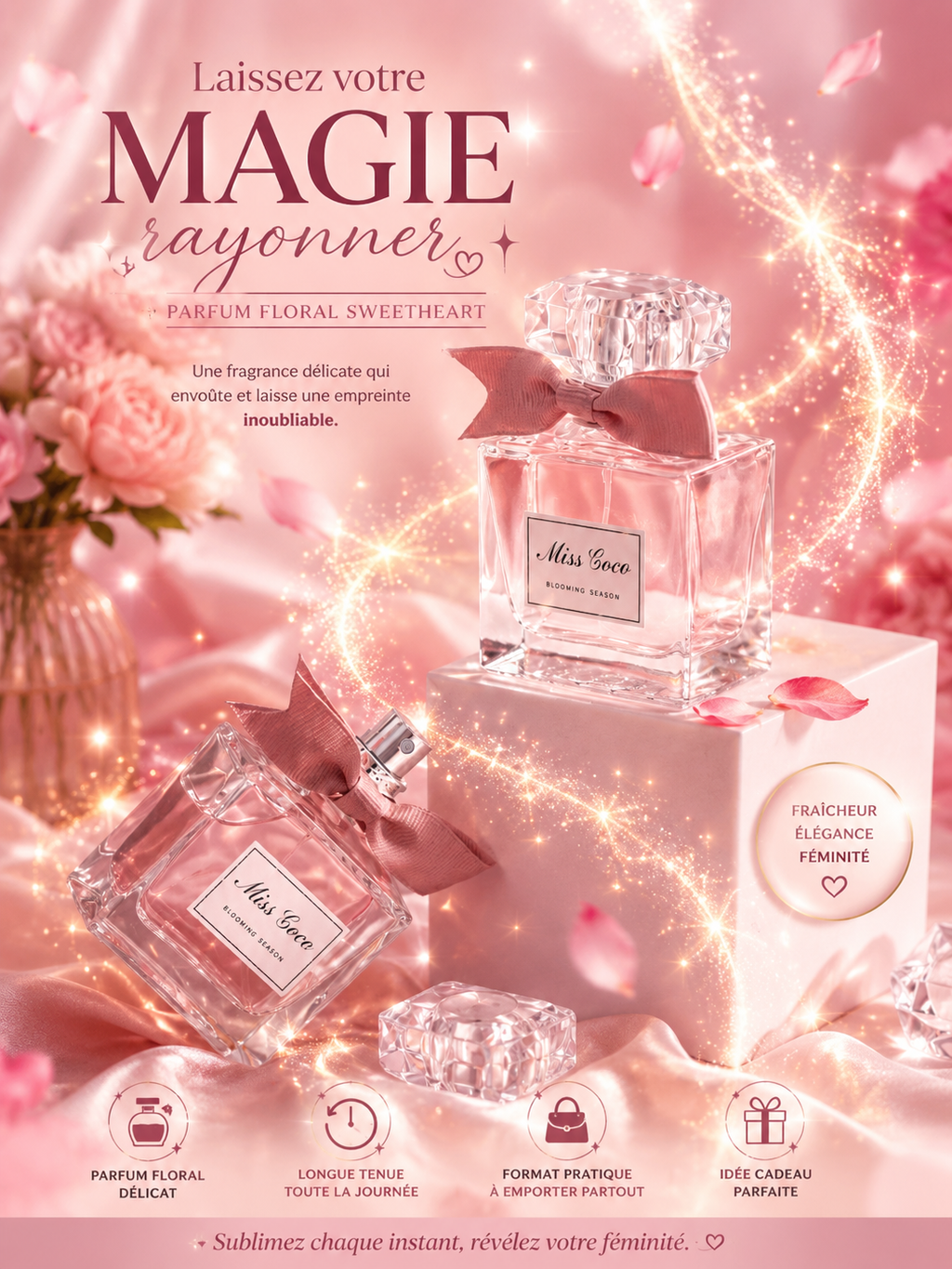 🌸 Sweetheart Bloom – Parfum Floral Longue Tenue 50 ml 💖