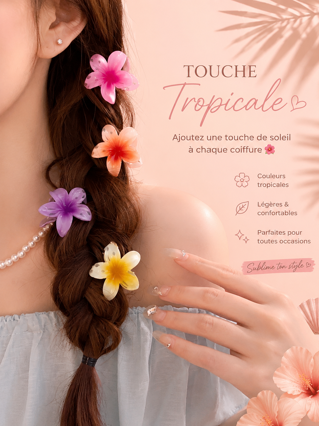 Pince Fleur Tropicale 4 cm – Barrette Cheveux Élégante & Colorée 🌸