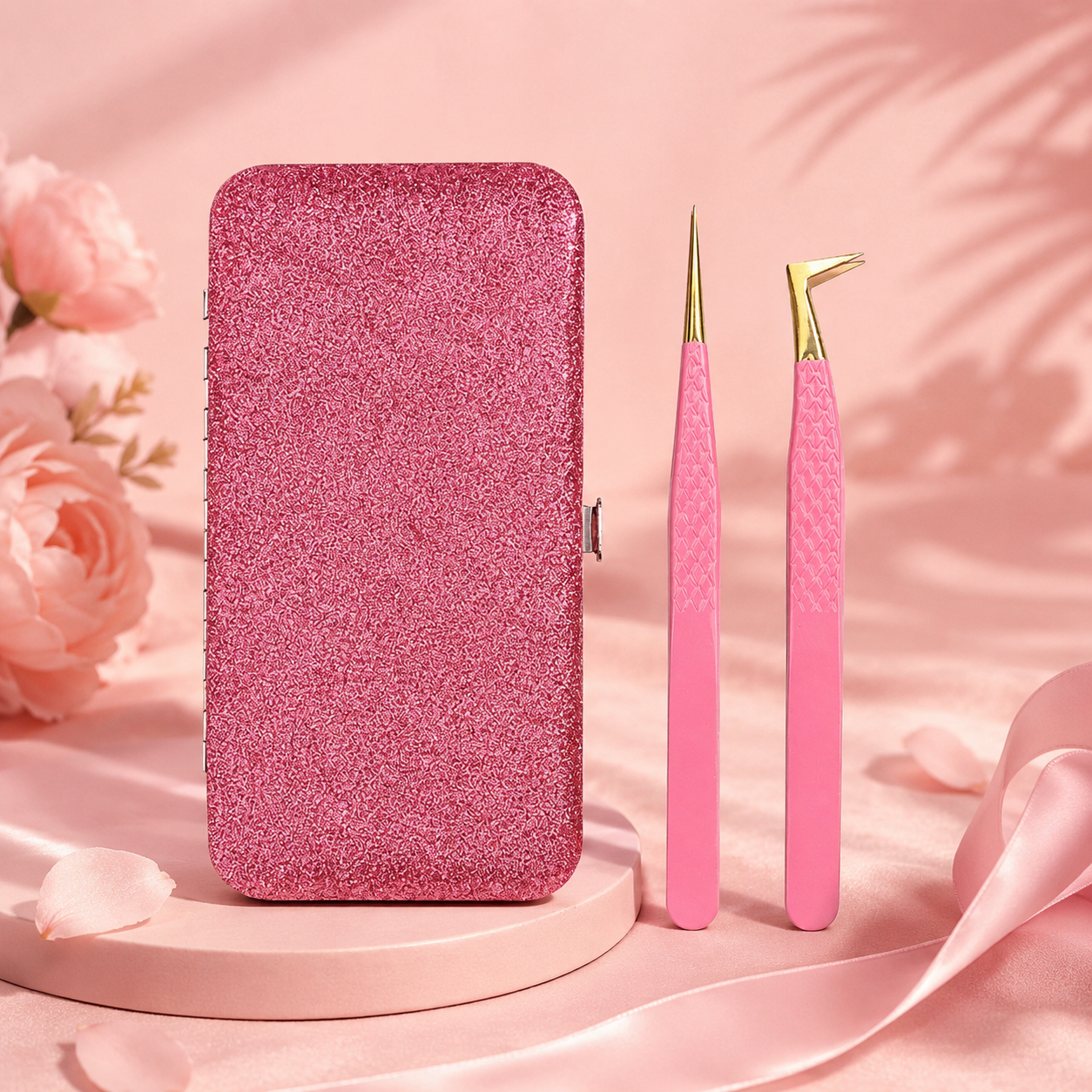 ✨ Kit Professionnel de Pinces à Faux Cils avec Étui Rose 💖