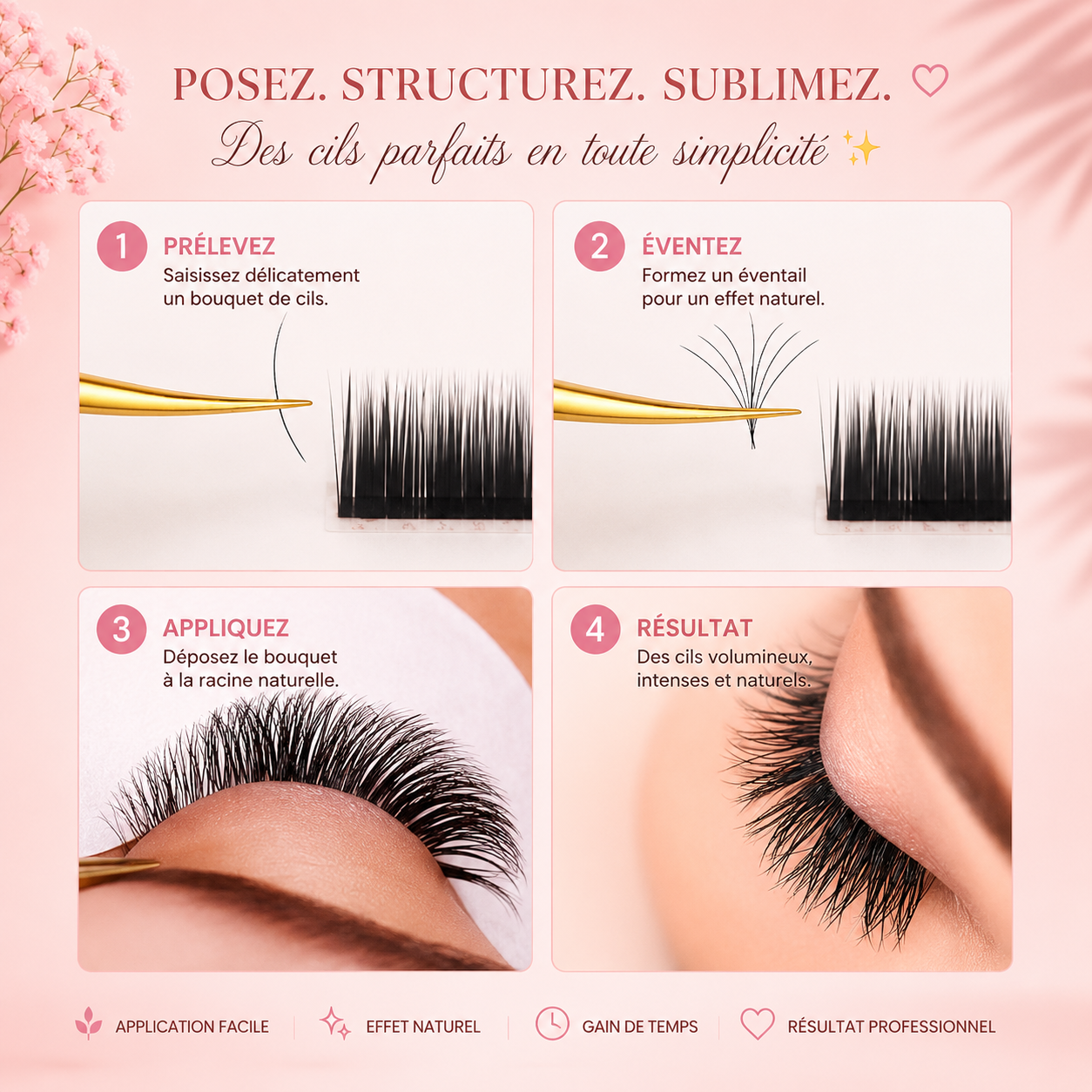 ✨ Kit Professionnel de Pinces à Faux Cils avec Étui Rose 💖