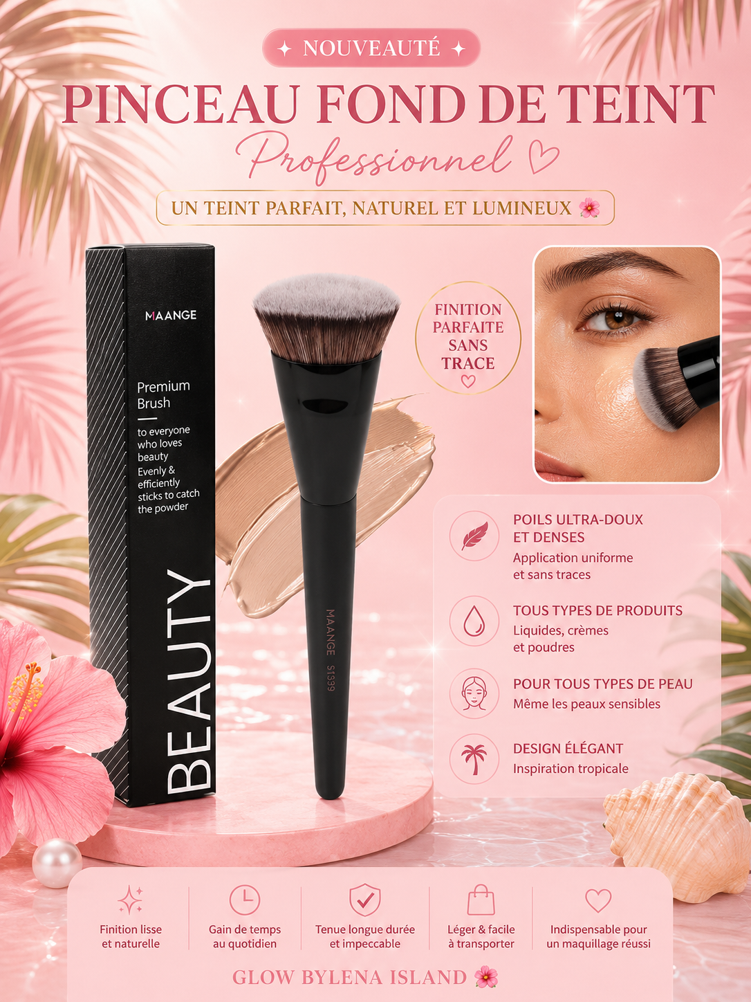 Pinceau Plat Professionnel pour Fond de Teint – Finition Lisse & Sans Traces 💖