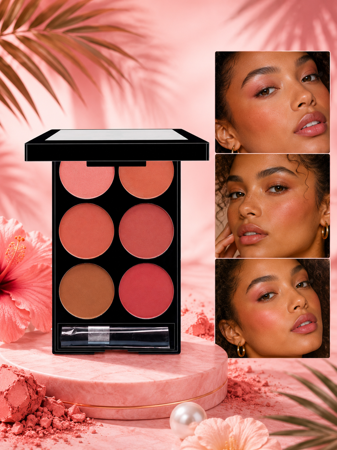 🌸 Palette Blush & Contouring 6 Couleurs – Teint Naturel & Lumineux ✨