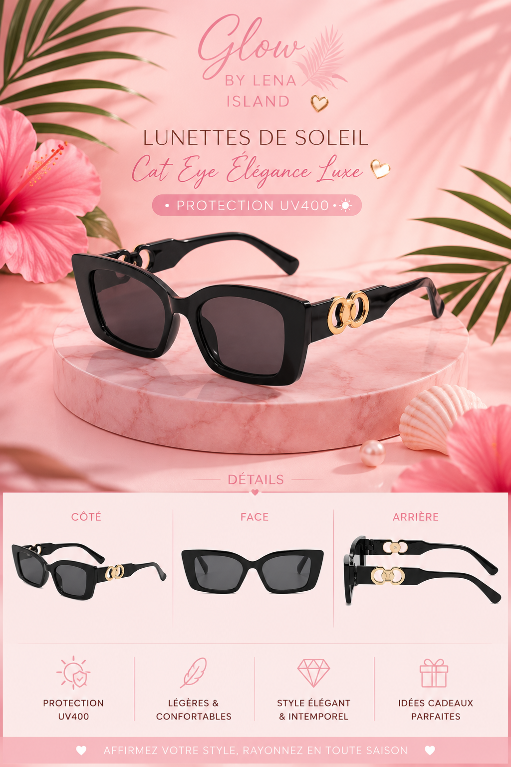 🕶️ Lunettes de Soleil Cat Eye Élégance Luxe | UV400
