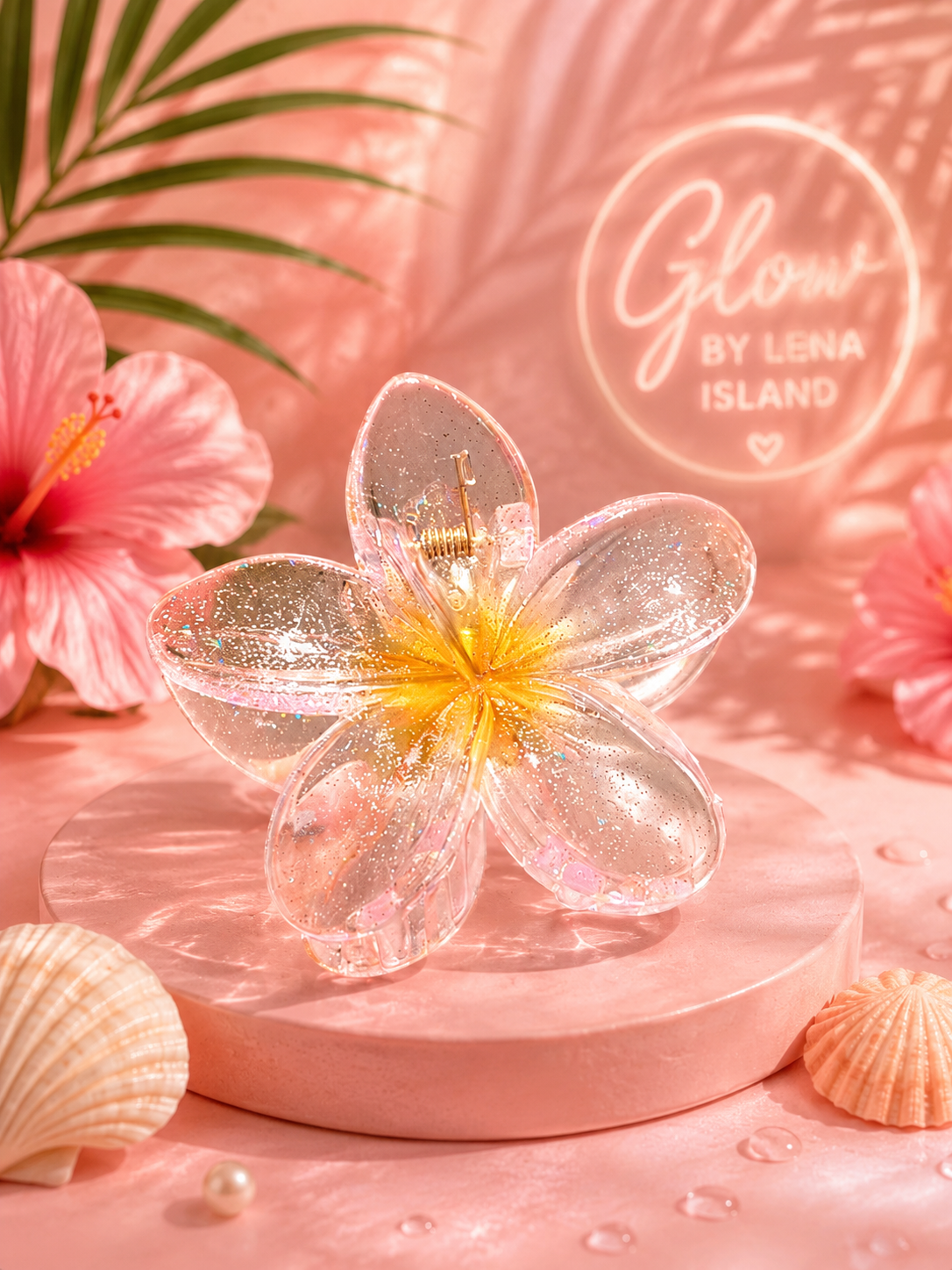 🌸 Pince Fleur Cristal Pailletée ✨ | Élégance Tropicale