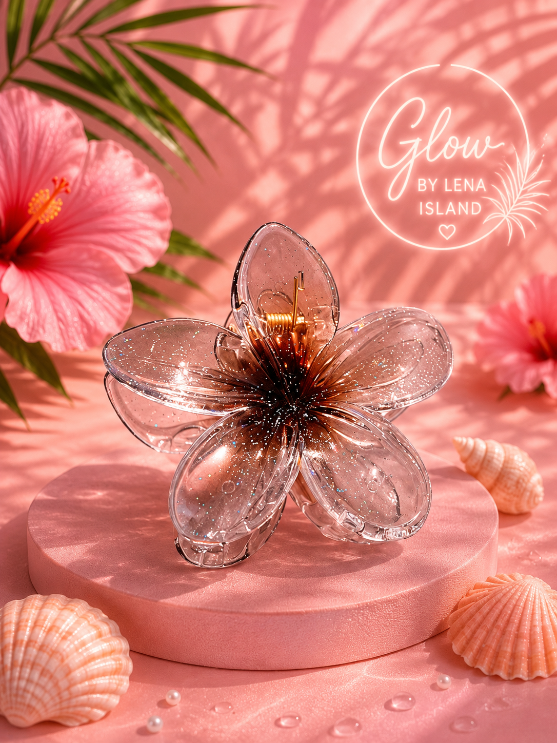 🌸 Pince Fleur Cristal Pailletée ✨ | Élégance Tropicale