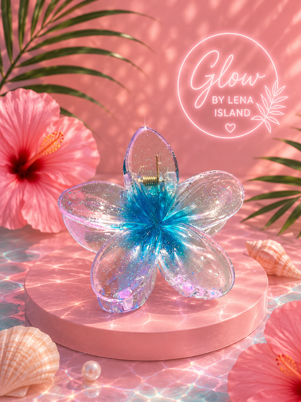 🌸 Pince Fleur Cristal Pailletée ✨ | Élégance Tropicale